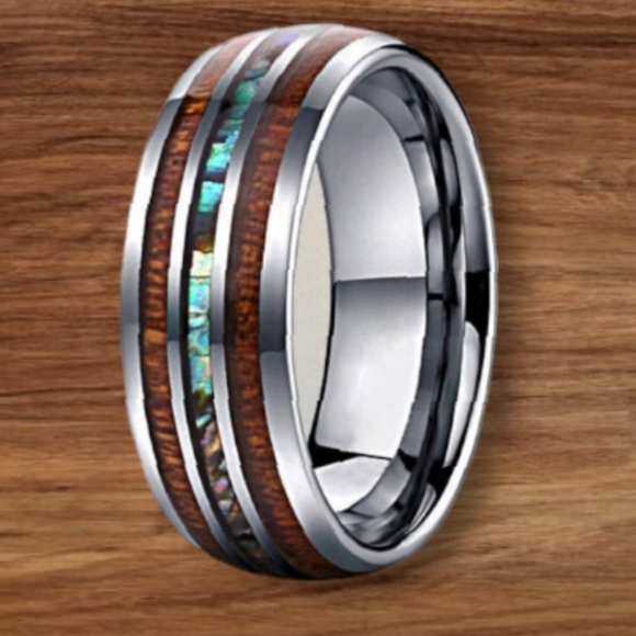 Fire Opal Design Koa Promise Engagement Wedding Ring - Picture 7 of 12